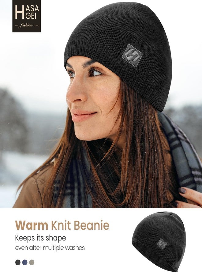HASAGEI Beanie Hats for Men & Women, Winter Knit Beanie Hat, Warm Soft Beanies for Outdoor Work, Running, Hiking, Skiing Black - Image 2